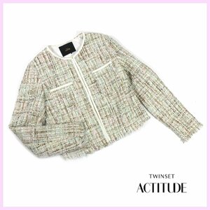 ▲◇【美品】ACTITUDE(アクティチュード)★ツイードジャケット★ホワイト系★XSサイズ★レディージャケット