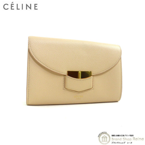 セリーヌ （CELINE） トロッター ミディアム フラップ マルチファンクション 二つ折り 財布 10875 ベージュー 旧ロゴ （中古）