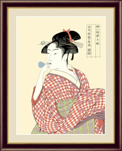高精細デジタル版画 額装絵画 浮世絵 美人画 喜多川 歌麿作 「ビードロを吹く娘」 F4