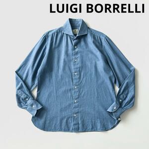 LUIGI BORRELLI ルイジボレッリ ダンガリー コットン シャツ 40 ブルー系 メンズ カッタウェイ ホリゾンタル 綿 長袖 無地 国内正規