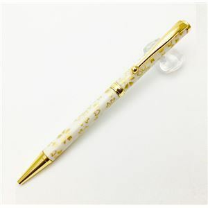 【新品】日本製 ハンドメイド ボールペン/文房具 〔白箔金・金桜〕 クロスタイプ 芯：0.7mm 美濃和紙 友禅紙 文具 オフィス用品