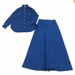 ●新品 flair フレア 藍染め シャツ スカート 上下セットアップ M/L ネイビー系 日本製 ブラウス ロングスカート 長袖 スーツ 未使用