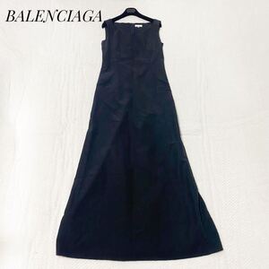 【美品】BALENCIAGA バレンシアガ ロングワンピース マキシ丈 ノースリーブ ドレス ブラック フォーマル 発表会 演奏会 黒 お呼ばれ 式典