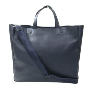 ☆FARO ファーロ 定7.5万 美品 本革レザー トートバッグ ネイビー ショルダー付 Just Urban Square Tote3 ビジネス メンズ ◆OY9