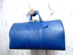 極美品 LOUIS VUITTON ルイヴィトン エピ キーポル55 トレドブルー ボストンバッグ ハンド バッグ M42955 レザー 青 A4可 メンズ 78278