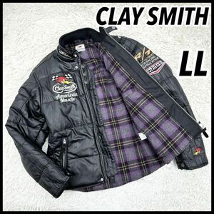 【激レア】Clay Smith クレイスミス 刺繍ロゴ ライダースジャケット バイカー LL 肉厚 ビックシルエット ブラック/黒色