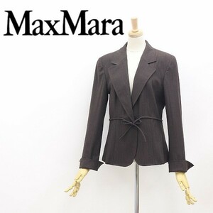 白タグ◆Max Mara マックスマーラ ストライプ柄 フロントリボン ジャケット ダークブラウン 42