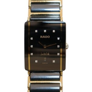 ラドー RADO DiaStar ダイヤスター ジュビリー 腕時計 クォーツ 11P ダイヤ デイト スクエア 2針 セラミック SS 黒文字盤 ゴールドカラー