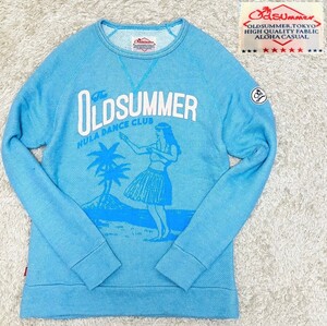 【美品★】Lサイズ OLD SUMMER フラダンサー柄スウェット/トレーナー◆水色系☆オールドサマー (11)