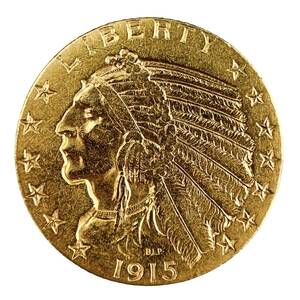 インディアン アメリカ 金貨 5ドル イーグル 1915年 8g 21.6金 イエローゴールド コレクション アンティークコイン Gold