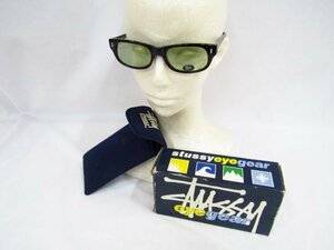 1円スタート STUSSY eyegear Michel ステューシー アイギア マイケル ブラックフレーム グリーンレンズ 箱、ケース付き 1スタ 中古 ◆5954