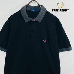 【人気カラー】 FRED PERRY フレッドペリー ポロシャツ マルチカラー 黒 刺繍ロゴ 月桂樹ロゴ L 美品 ゴルフウェア シャツ ブラック 