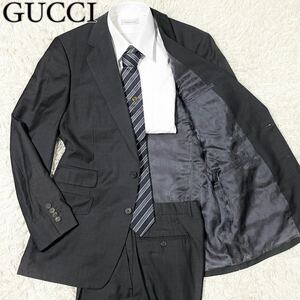 希少XLサイズ!!!【美品】GUCCI グッチ 裏地GG柄 セットアップ スーツ 総裏 ビジネス グレー 灰色 サイズ50 メンズ XL LLサイズ