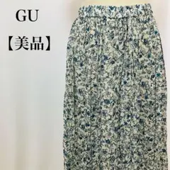 GU ジーユー　ふんわりプリーツスカート 花柄 ホワイト  ロングスカート　M