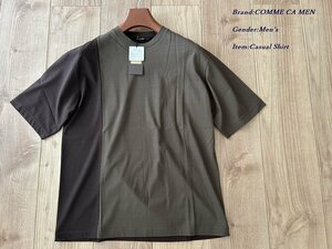 新品 COMME CA MEN コムサメン 日本製 ブロッキング ショートスリーブTシャツ 20カーキ Mサイズ 42TG17 定価13,200円