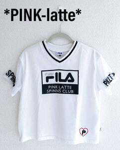 ワールド　PINK-latte　FILA ガールズ　ロゴ　メッシュ袖　半袖　Tシャツ　トップス　カットソー　S 140