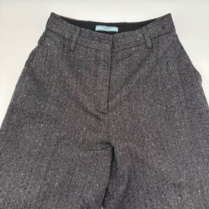 【1円スタート】PRADA プラダ レディース ウール ヘリンボーン ネップ ワイドパンツ グレー系 size36 中古 美品 DM0121