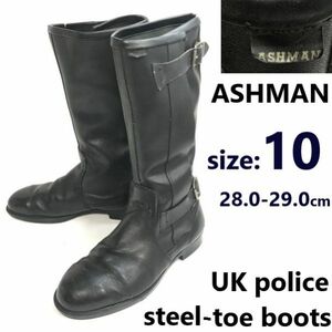 80s-90s/Vintage★アッシュマン/ASHMAN★英国警察支給/スチールトゥ/オフィサー/ロングブーツ【10/28.0-29.0/黒】サイドジップ付◆pWB88-33