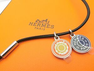 1000円スタート ネックレス HERMES エルメス エクリプス オレンジ系/ネイビー系 太陽と月 セリエモチーフ 箱付 アクセサリー ONN H207