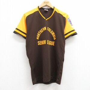 【30%OFF】L/古着 ローリングス 半袖 ビンテージ Tシャツ メンズ 90s ノーザンコロンビア リトルリーグ Vネック 茶 ブラウン 24aug06 3OF