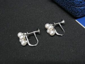 1円 ■極美品■ MIKIMOTO ミキモト 本真珠 アコヤ真珠 パール 約3mm SV925 ネジバネ式 イヤリング アクセサリー シルバー系 AZ4403