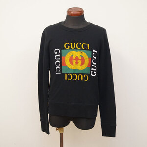 yj69-GUCCI グッチ スウェット トレーナー ブラック XXS ロゴプリント トップス イタリア製