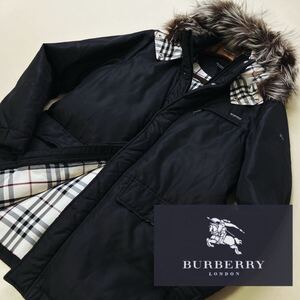 h44極暖!【肉厚ホワイトグースダウン95%!!】定価14万●BURBERRY BLACK LABEL●ファー取り外し　ダウンコート バーバリーコート メンズM