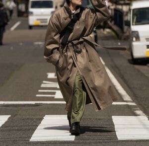 クリーニング済み　stein シュタイン　22ss DOUBLE LAPELED TIELOCKEN COAT ダブル　タイロッケン　コート　ダークベージュ　S