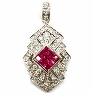 ソ付!!美品!!《Pt900 天然ルビー/天然ダイヤモンドペンダントトップ》O 9.0g 0.60ct 0.38ct jewelry ruby diamond pendant EE4/EE7