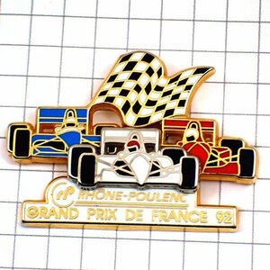 ピンバッジ・F1レース車チェッカーフラッグ旗グランプリ３台フランス国旗色トリコロール◆フランス限定ピンズ