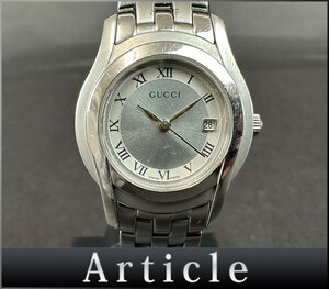 203651□動作確認済 GUCCI グッチ Gクラス 腕時計 クォーツ デイト 3針 ローマン ラウンド 5500L シルバー レディース アナログ/ D