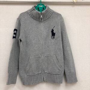 □POLO RALPH LAUREN ジップアップニット 6(120/60) 灰 ポロラルフローレン キッズ ビッグポニー 綿100％ 複数落札同梱OK B241010-3