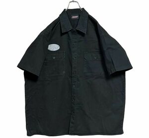 ★ブラックヘビーウェイト★ Dickies 半袖ワークシャツ 2XL ワッペン クリーニング プレス済み ディッキーズ 古着 USED 0820