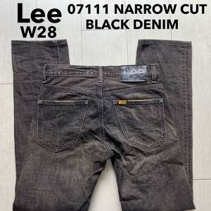 即決 W28 リー Lee 07111 ナローカット ブラックデニム 黒 NARROW CUT 綿100% 企画生産エドウィン ユーズドヒゲ加工 ライダース