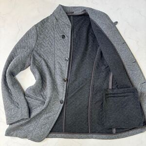 極美品 アルマーニコレッツィオーニ キルティングジャケット ノーカラー 52 XL アウター ブルゾン グレー ARMANI ジョルジオ