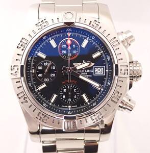 新品仕上げ済 BREITLING(ブライトリング) アベンジャー2 クロノグラフ A13381 SS AT 自動巻き 高重量 黒 腕周り21.5cm 41mm メンズ