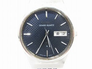 1円スタート 稼働品 SEIKO セイコー GRAND QUARTZ グランドクォーツ メンズ腕時計 デイデイト ネイビー文字盤 4843-8050 電池 中古