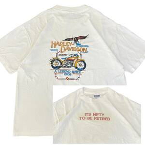 80s USA製 Harley Davidson Tシャツ XL ホワイト ハーレーダビッドソン ロゴ バイク 企業 モーターサイクル 80年代 ヴィンテージ