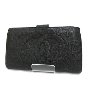 中古 シャネル ココマーク キャビアスキン 二つ折り長財布 BC ブラック ヴィンテージ CHANEL【送料無料】【名谷店】