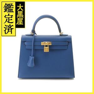 HERMES エルメス ハンドバッグ ケリー25 ブルーフランス ヴォーエププソン ゴールド金具 Z刻印 2146000402210【430】