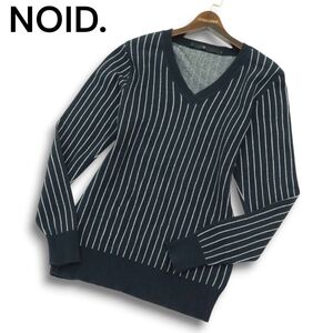 NOID. ノーアイディー 通年 ストライプ★ Vネック コットン ニット セーター Sz.1　メンズ ネイビー　A4T09856_9#L