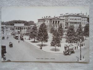 【絵葉書1枚】 HYDE PARK CORNER, LONDON ハイドパークコーナー /戦前イギリスヴィンテージ 建築 街並み 旧車 クラシックカー ハガキ 45-4