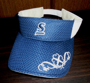 SRIXON スリクソン サンバイザー レディース ウイメンズ 女性用 刺繍ロゴ&デザイン NVY-WHT F(54-58) 使用少 美品/ゴルフ帽子キャップ 