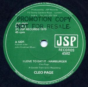 英7 Cleo Page I Love To Eat It - Hamburger 4502PROMO JSP Records プロモ /00080