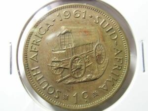 南アフリカ　１ペニー黄銅貨　１９６１年　