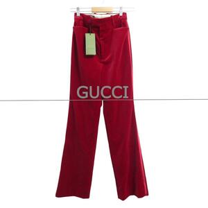 新品同様 GUCCI グッチ サイズ36 ストレッチ ベルベット フレアパンツ スラックス ディープレッド 赤