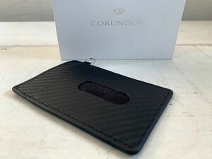 ◆M20◆CORUNDUM　コランダム　イタリア製カーボンレザー 定期入れ　パスケース　カードケース　名刺入れ　ブラック