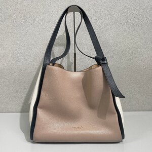 【31】美品 kate spade new york ノット カラーブロック ラージ ショルダーバッグ 牛革 ペブルレザー レディース ケイトスペード 中古