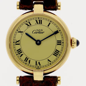 CARTIER カルティエ W1002253 マストヴェルメイユ ゴールドダイヤル GP/レザー クオーツ レディース 【124924】