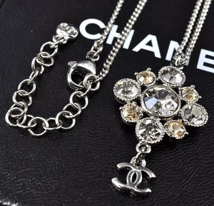 Chanel シャネル ココマーク ライトストーン ネックレス シルバー 銀 14.5g レディース 女性 正規品 411304